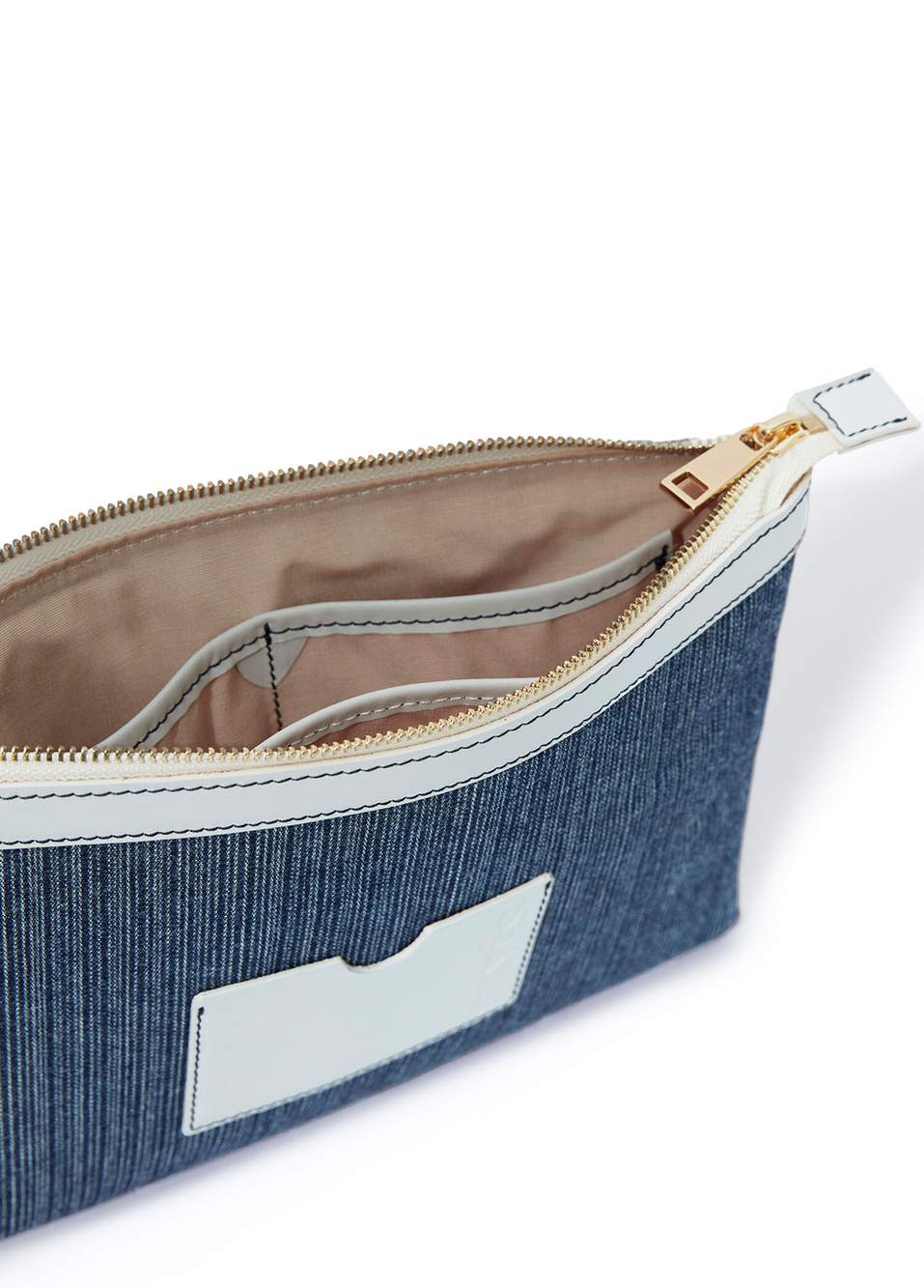 Stitched Lacivert Çizgili Kırık Beyaz Kanvas Kadın Clutch Çanta — Product image 3 of 4