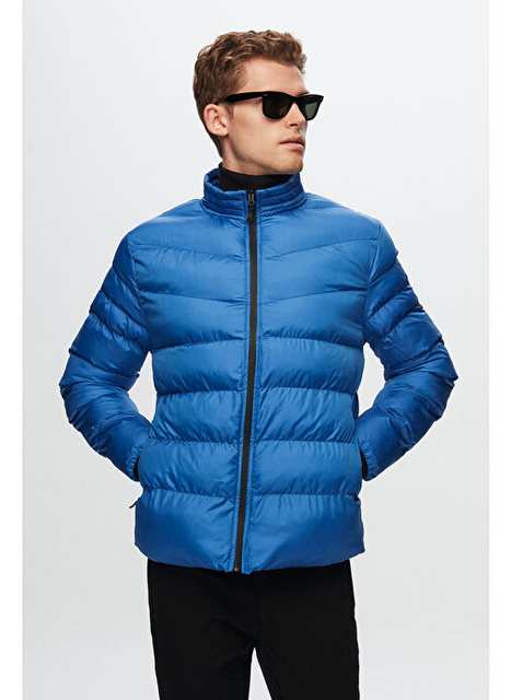 Ds Groom Slim Fit Blue Ruzgar Gecirmez Fiber Filled Fog Coat