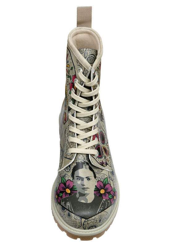 Women Vegan Leather Beige Long Boots - Remembrance Of Frida Kahlo Design — Product image 6 of 8