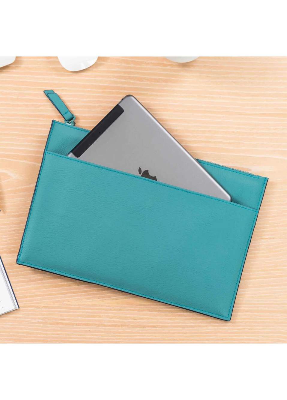 Turkuaz Deri Unisex Clutch El Çantası — صورة المنتج 5 من 6