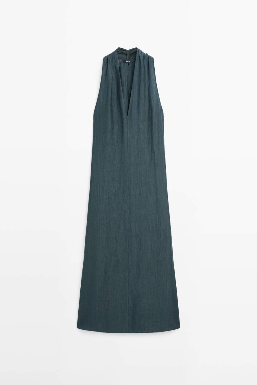 Linen blend midi dress with V-neckline — Product image 10 of 13
