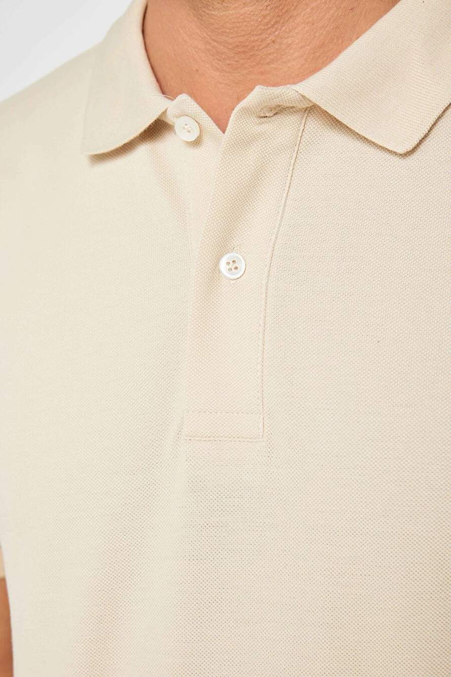 Erkek Slim Fit Dar Kesim %100 Pamuk Düz Pike Taş Renk Polo Yaka Tişört — Product image 4 of 5