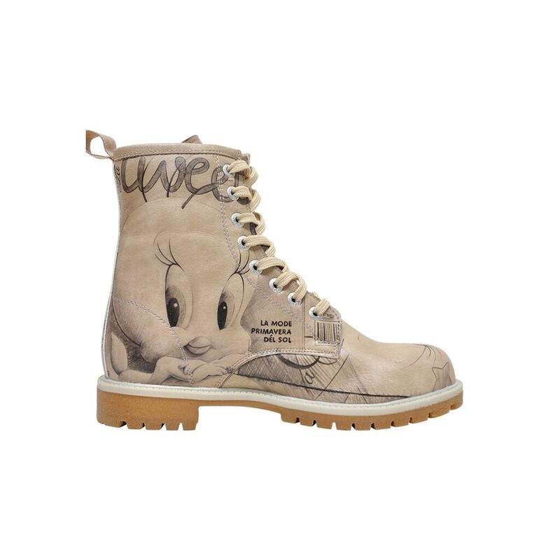 Women Vegan Leather Beige Long Boots - Warner Bros Tweety Sketch Design — Product image 5 of 7
