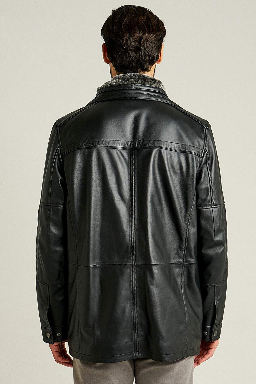 Eduardo Men's Black Cift Collar Kurd Leather Coat 14wge61031m — Product image 4 of 7