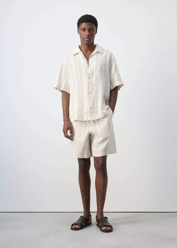 Striped linen shirt with a bowling collar — Product image 2 of 10