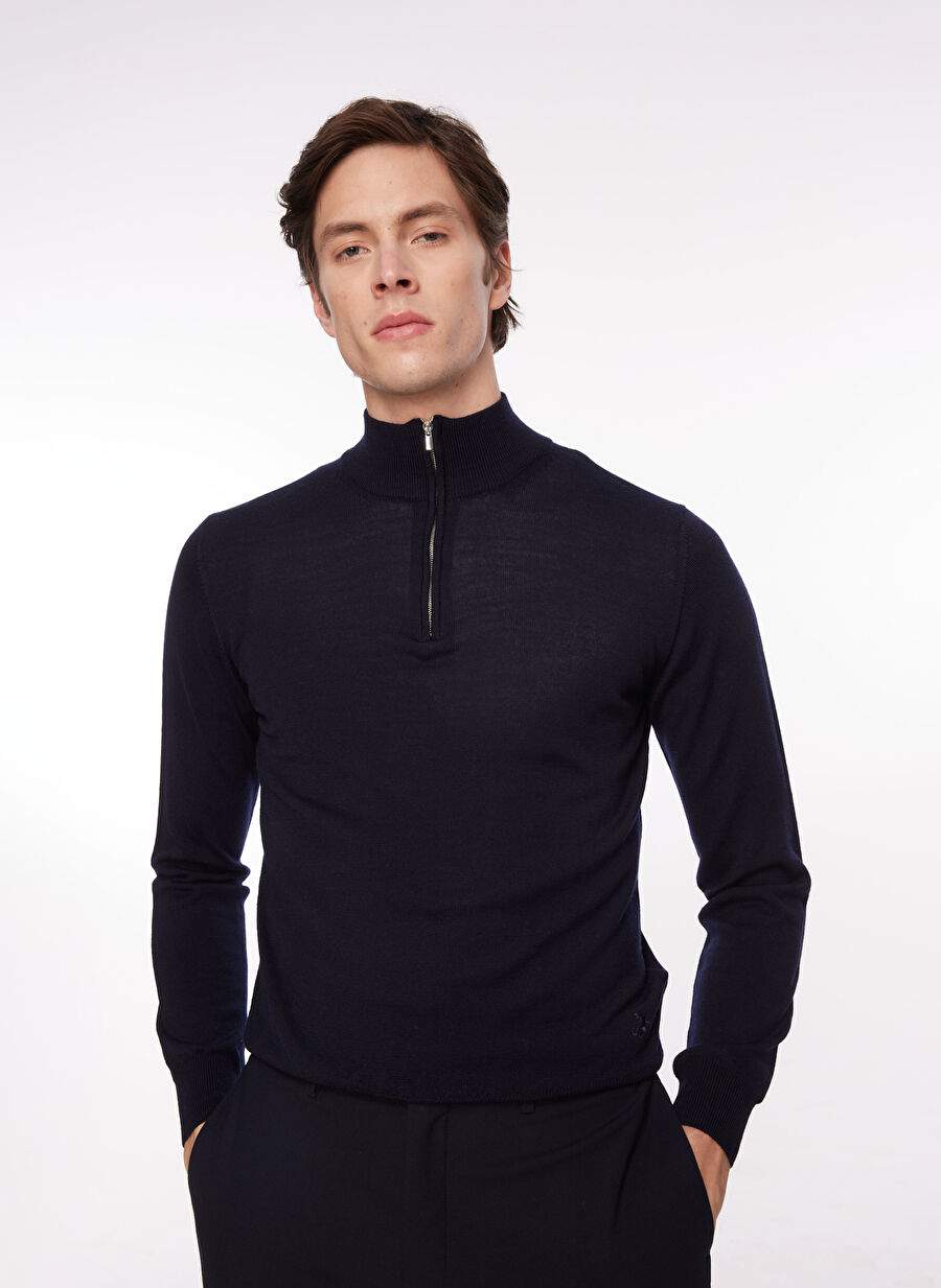 Men's Dark Navy Blue Crew Neck Slim Fit Sweater — Product image 1 of 5