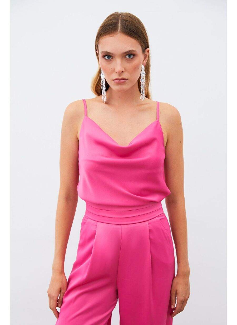 Degaje Collar Satin Bluz - Fushya — Product image 6 of 8