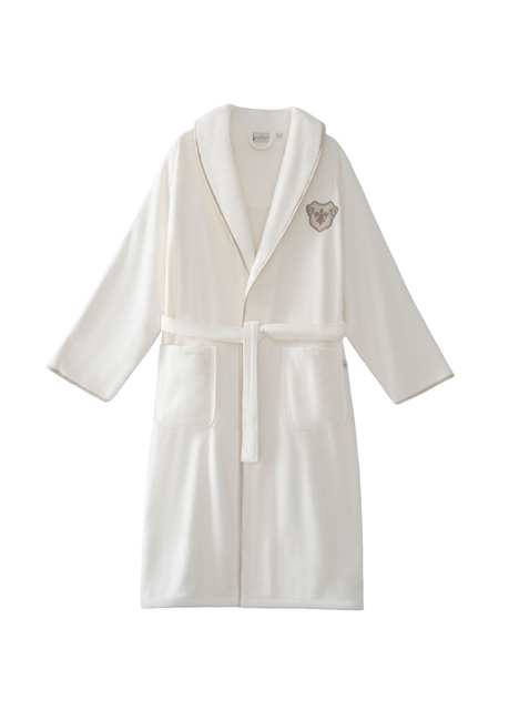 Ayliz Cream Color Organic Cotton Embroidery Men's Bathrobe