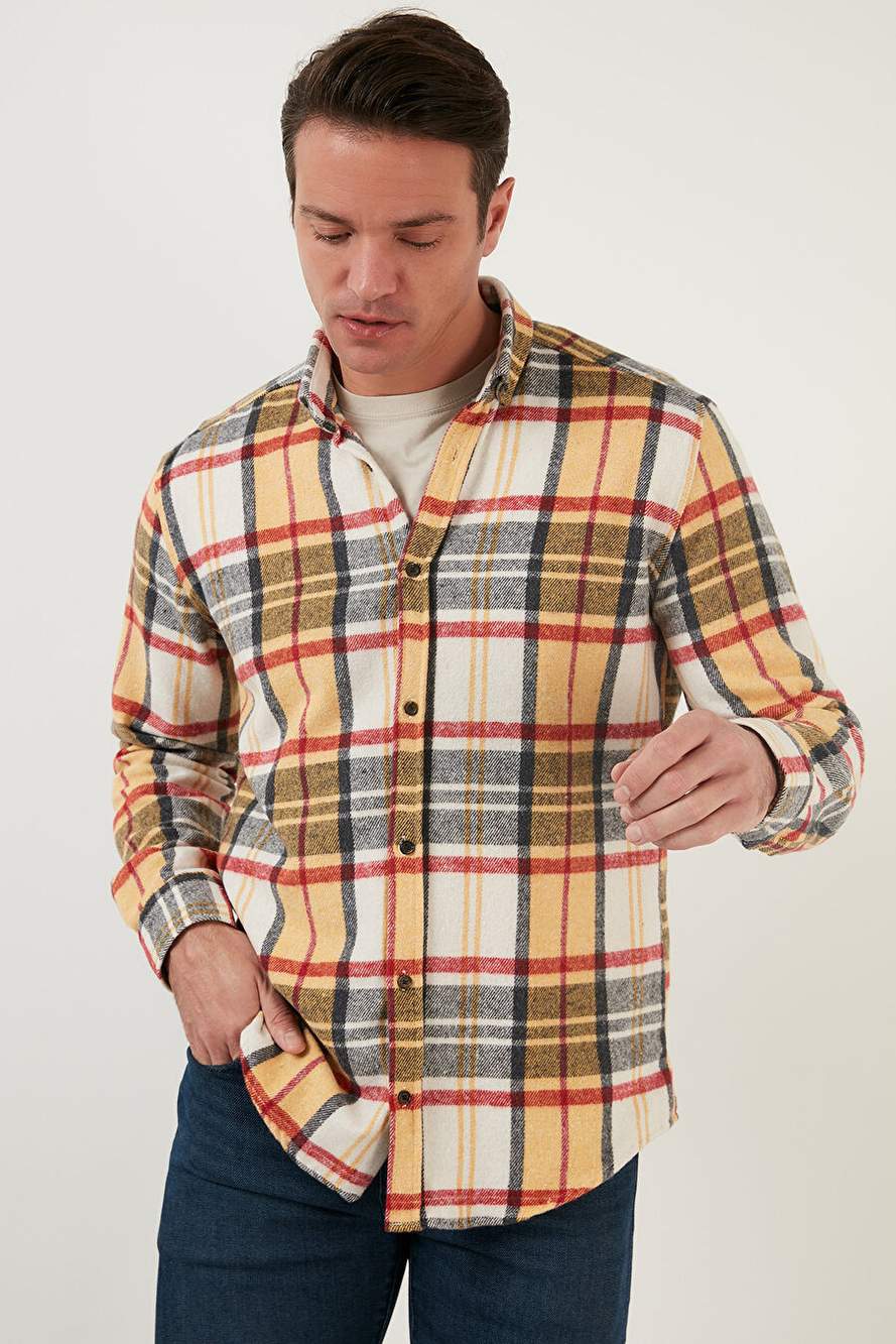 Buratti Ekoseli Uzun Kollu Slim Fit Kışlık Erkek Gömlek CF21W112844 — صورة المنتج 4 من 7