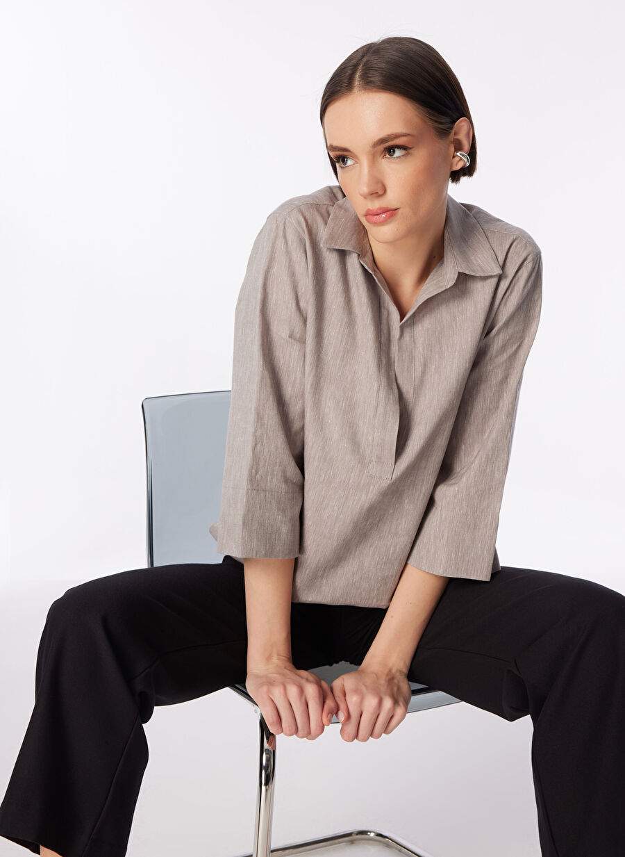 Factory Comfort Grey Kadn Genis Fit Linen Blouse Fc4sl Blz0055 — Product image 4 of 6