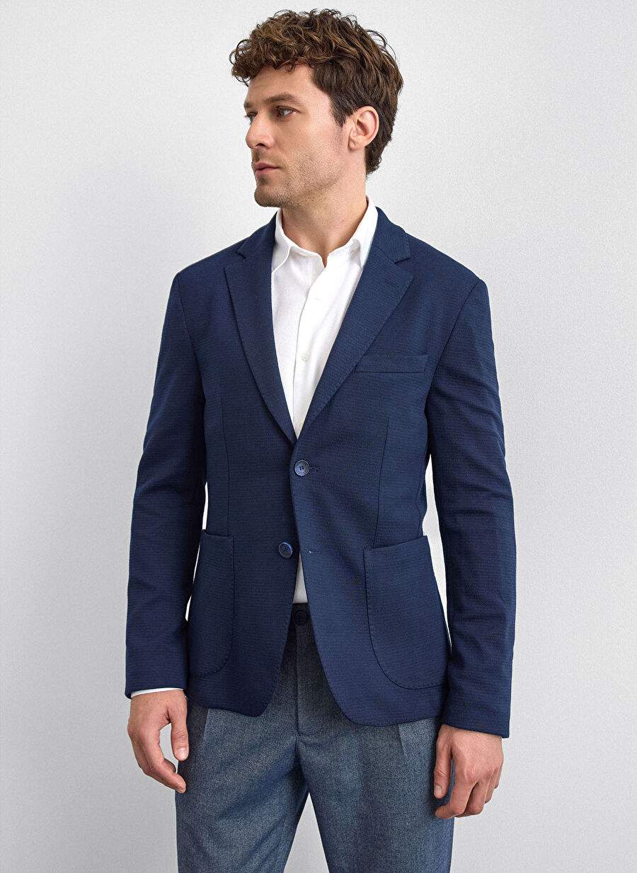 Back And Bond Lacivert Erkek Slim Fit Jakarl Ceket Mono Yaka Ceket — Product image 4 of 6