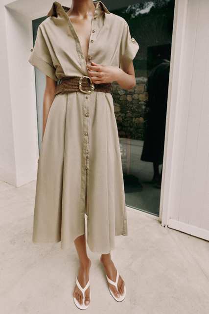 MIDI POPLIN DRESS WITH BELT