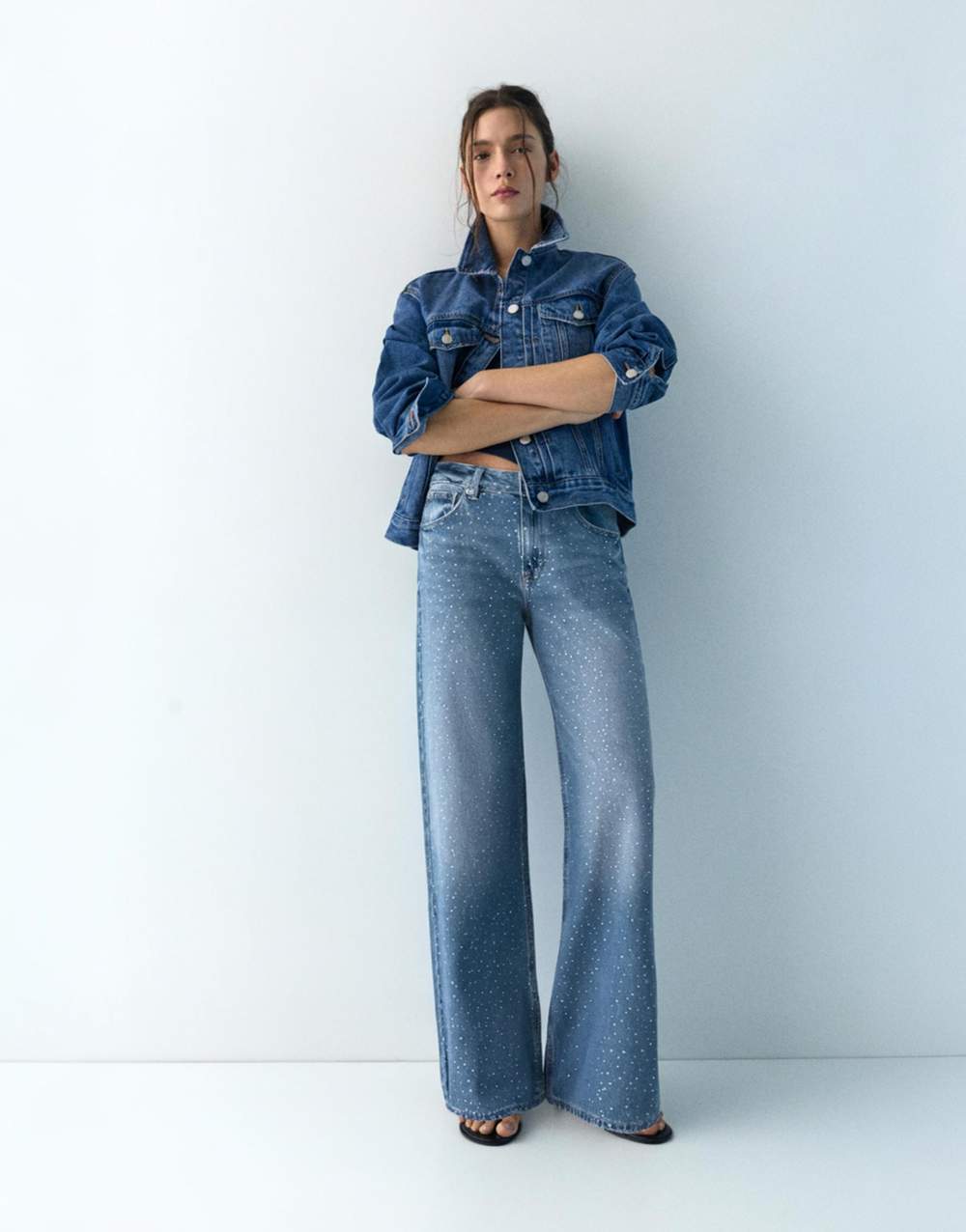 Straight-leg baggy jeans with rhinestones — Product image 8 of 38