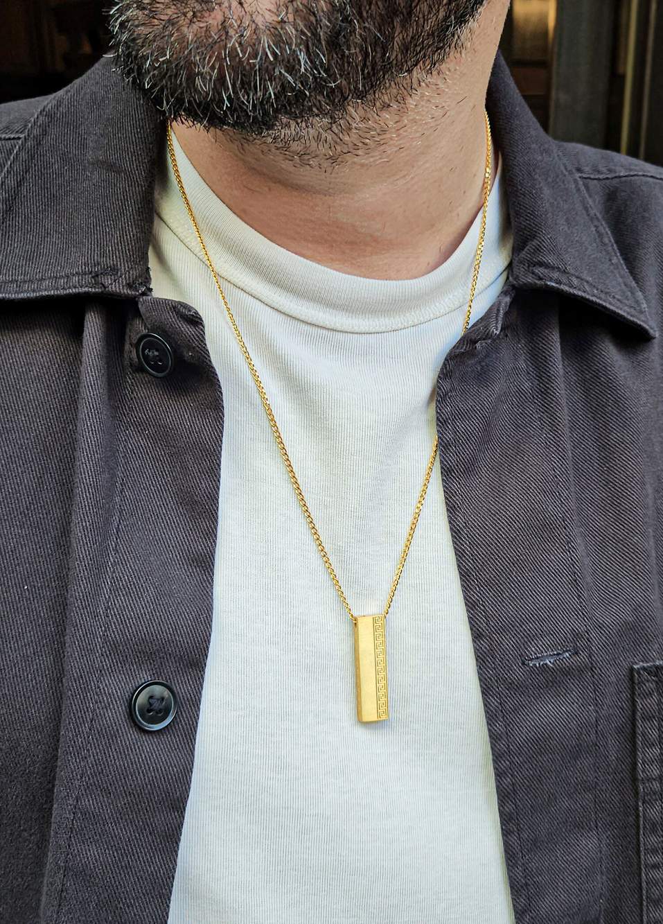 Meandros Dikdörtgen 925 Ayar Gümüş Üzeri 14 Ayar Altın Kaplama Erkek Kolye — Product image 3 of 4
