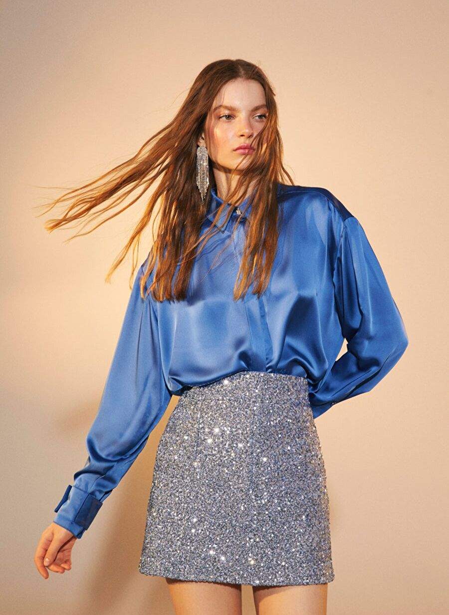 Ravenna Satin Shirt French Blue — Product image 3 of 5