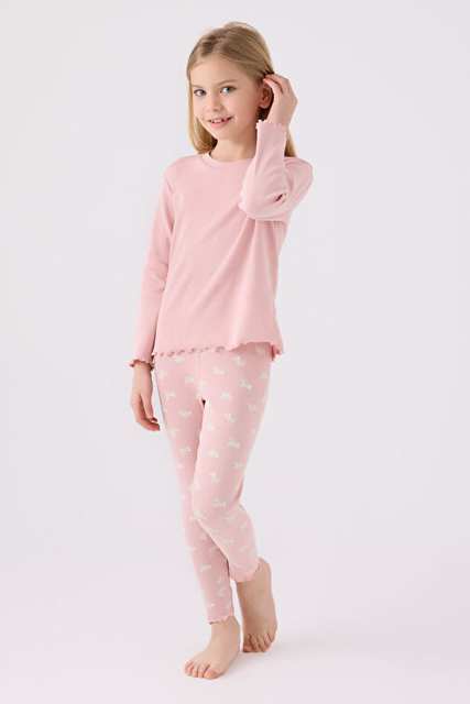 Rolypoly Kız Çocuk Uzun Kol Pijama Takım RP3458 Somon
