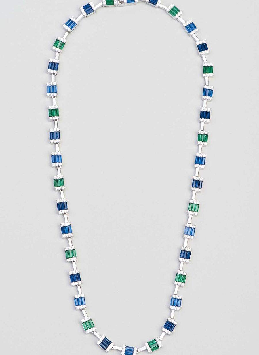 Renkli Baget Tasl 18 Ayar Beyaz Altn Kaplama 42 Cm Gumus Gerdanlk — Product image 4 of 35