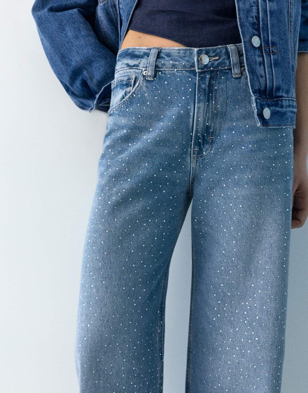 Straight-leg baggy jeans with rhinestones — Product image 12 of 38
