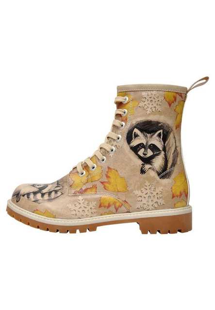 Women Vegan Leather Beige Long Boots - Raccoon Design