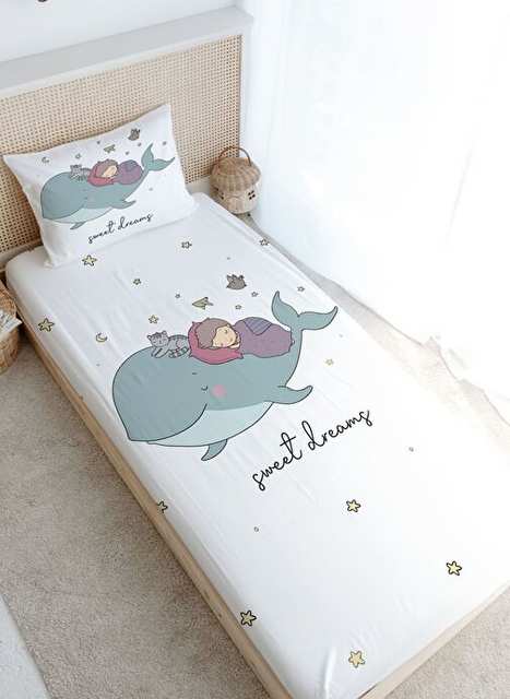 Single Person Rubber Sheet Set - Pure Baby Series - Whale and Child