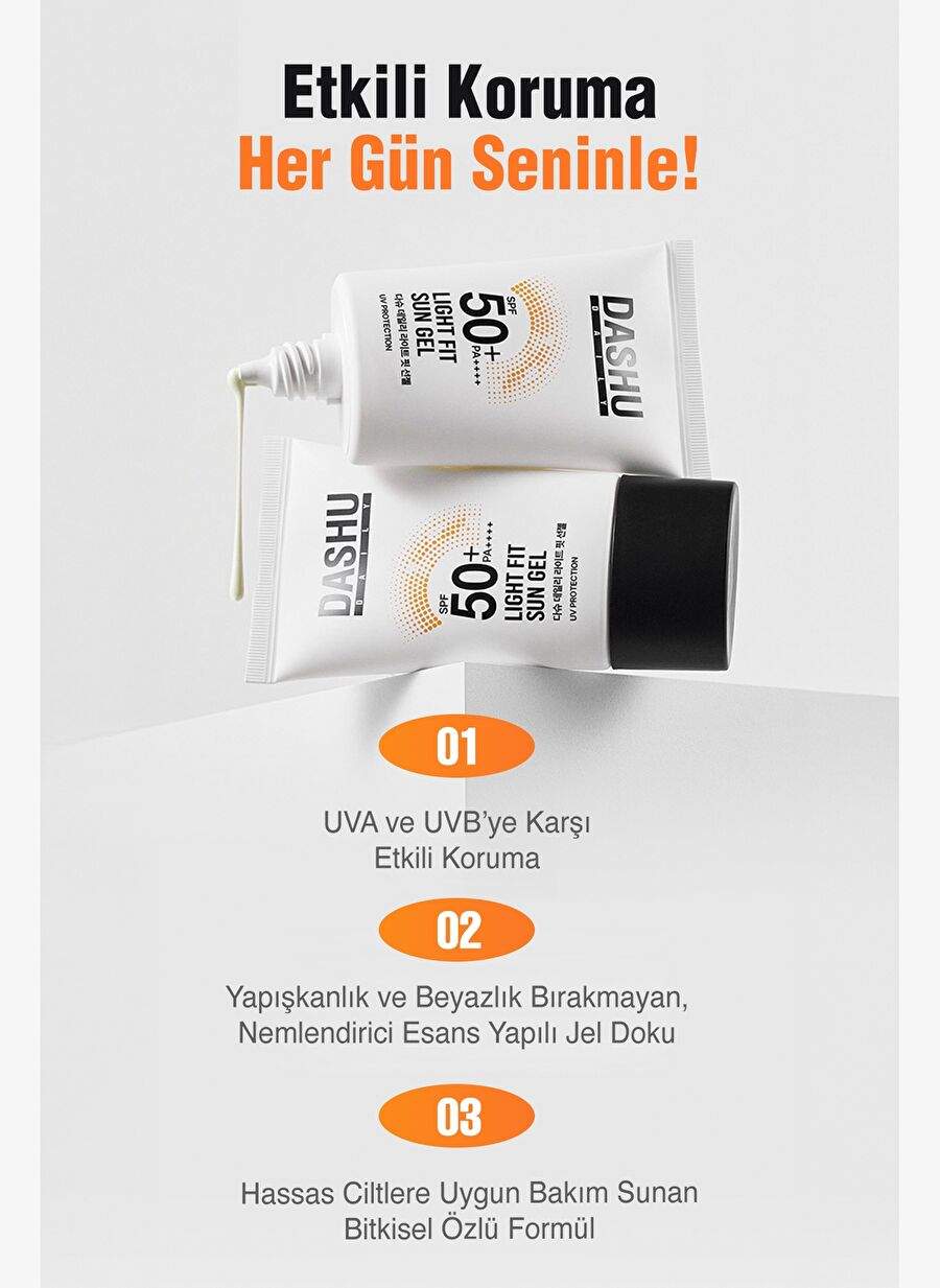 Aloe Vera Contains, Lightly Structured Sunscreen Gel Gel Jel DASHU Daily Light Fit Sun SPF 50+ PA++ — Product image 4 of 8