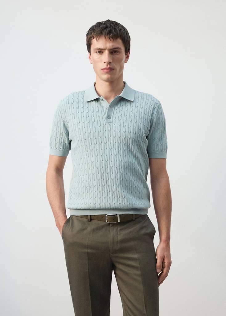 100% cotton braided knitted polo shirt — Product image 3 of 29