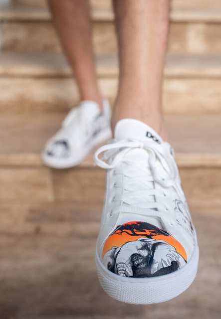 Men Vegan Leather White Sneakers - Sunset Animals Design