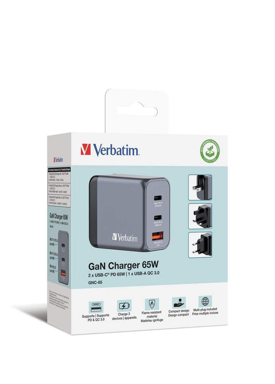 32201 GNC-65 2 x USB-C® PD 65W  1 x USB-A QC 3.0 EU/UK/US GaN Charger Hızlı Şarj Cihazı — صورة المنتج 6 من 6