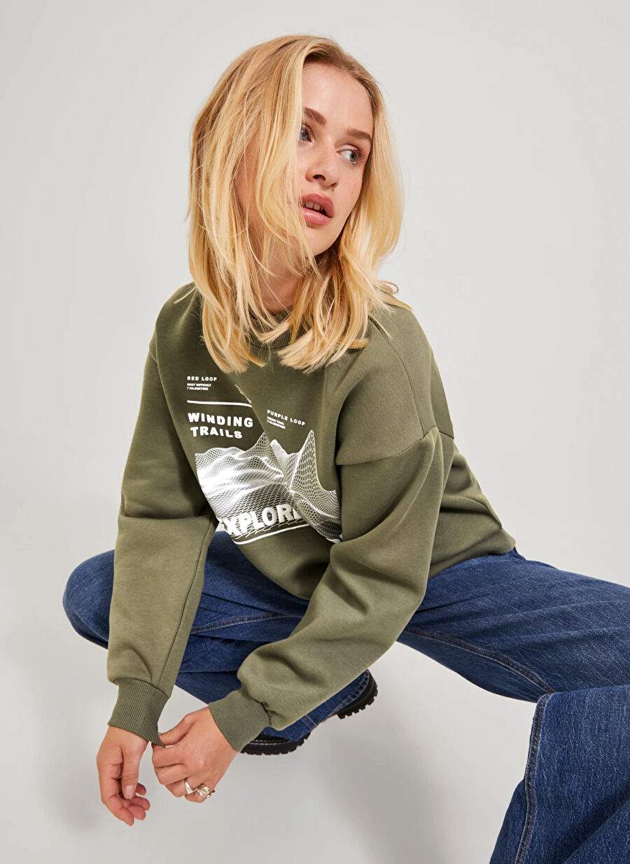JJXX Crew Neck Printed Dark Green Women's Sweatshirt JXELLA LOOSE CREW LS SWT — Product image 5 of 5