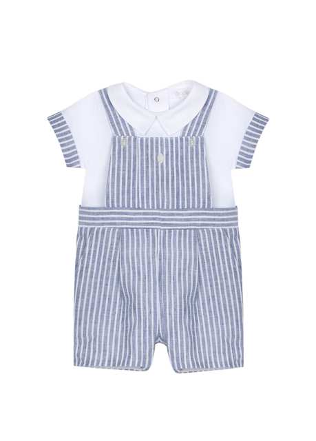 Striped Blue Short Sleeved Boy Baby Coverall