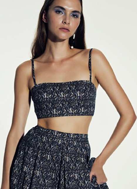Lalia Patterned Cotton Bustier Brown