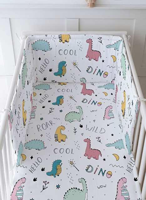 Baby Bedside Protective and Printed Sheet Sleep Set - Iconic Series - Smurf Dinosaurs