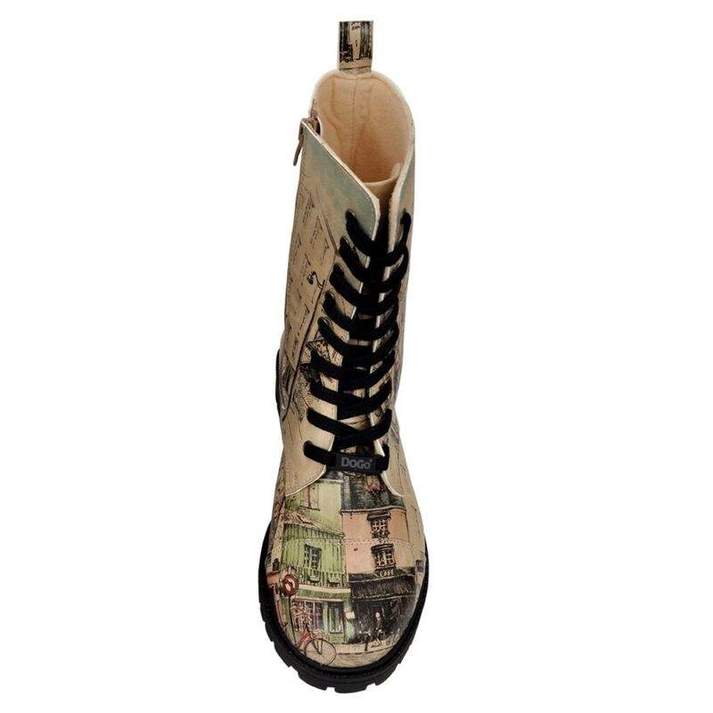 Women Vegan Leather Beige Zipper Long Boots - Bonjour Paris Design — Product image 5 of 6
