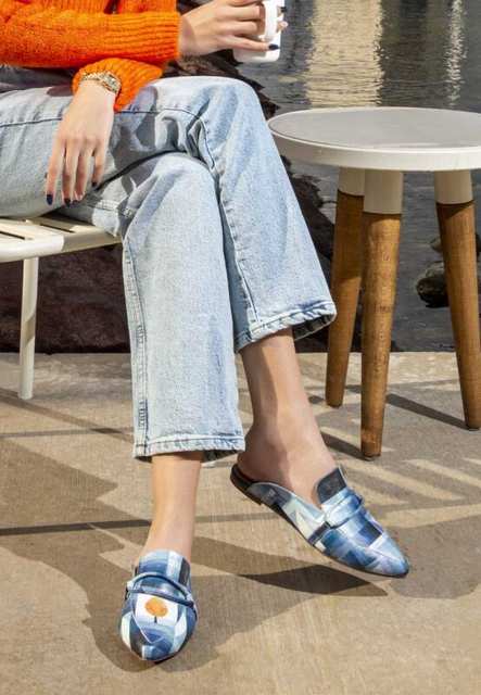 Women Vegan Leather Navy Slippers - Be Different Design