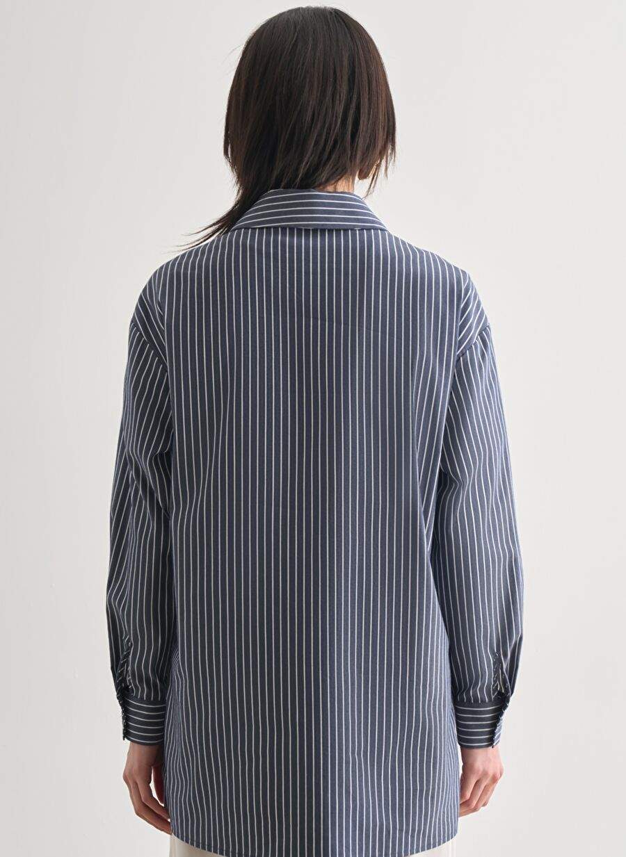 Mizalle Lacivert Beyaz Verev Cizgili Oversize Gomlek — Product image 3 of 3