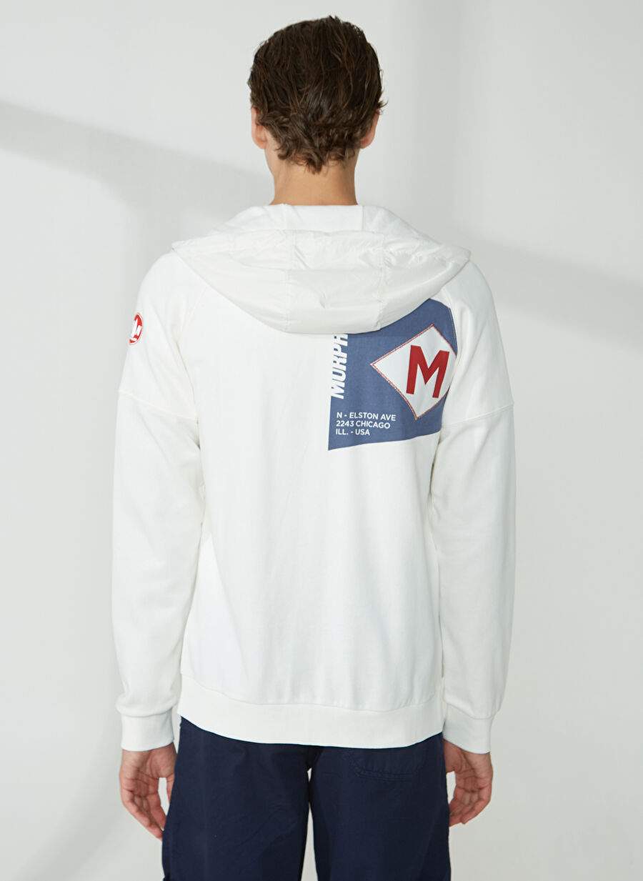 Murphy&Nye Kapüşon Yaka Düz Beyaz Erkek Sweatshırt HOODED FLAG SWEATSHIRT — صورة المنتج 6 من 6