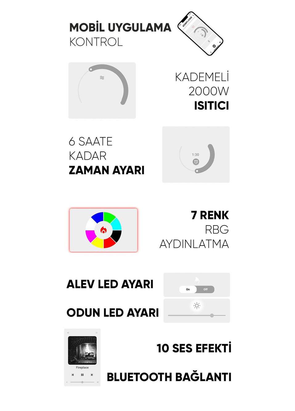 Korcam 200 S Isıtmalı Elektrikli Şömine — صورة المنتج 6 من 7