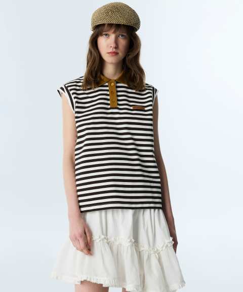 CONTRAST KNIT COLLAR T-SHIRT