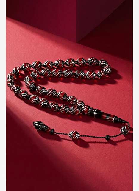 FRNCH 925 فضة وشعير Cuttlestone اللون الأحمر Tesbih FRJ8006-106-K4