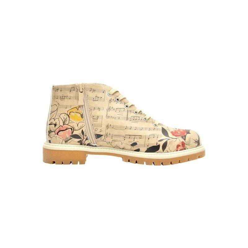 Women Vegan Leather Beige Zipper Ankle Boots - Music on World Off Design — Product image 4 of 6