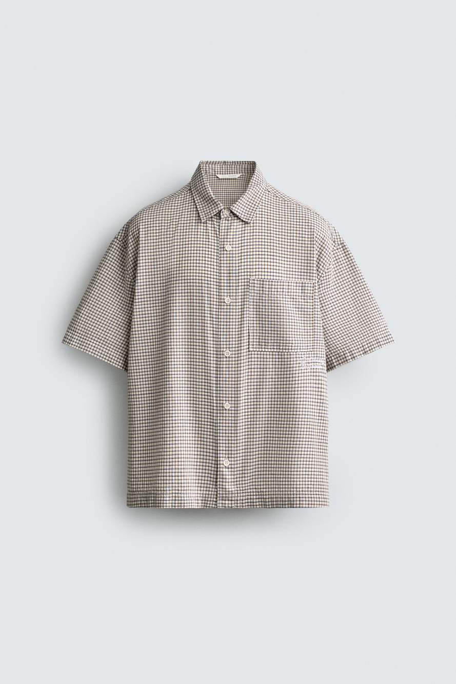 RELAXED FIT CHECKED SLOGAN SHIRT — Product image 7 of 8