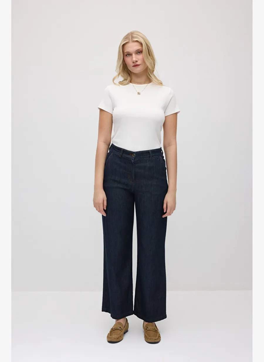 Gusto Bol Paça Tencel Denim Pantolon - Lacivert — صورة المنتج 4 من 6