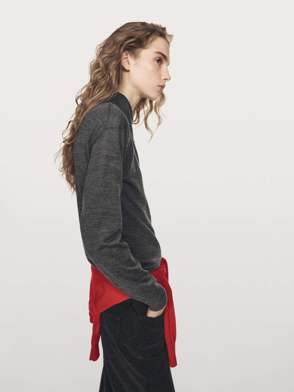 Mock turtleneck cardigan with covered buttons — Product image 3 of 12