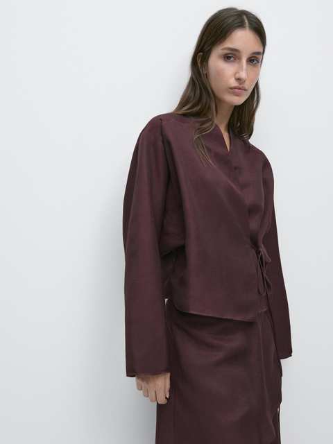 Linen blend shirt with bow detail