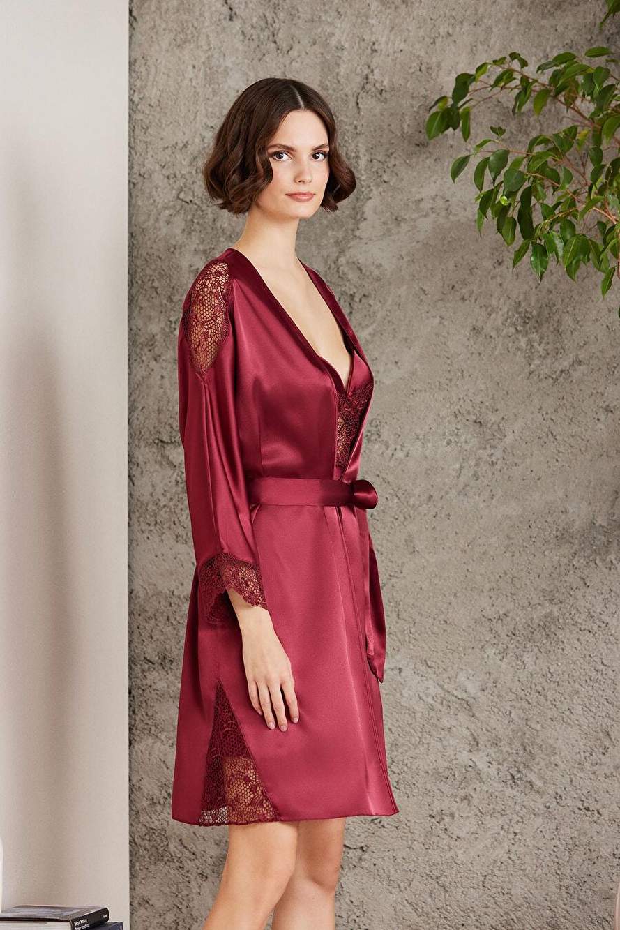 Pierre Cardin  Saten Gecelik Sabahlık Pijama Takım Şort Takım 6'lı Gelin Çeyiz Seti - 6000 — صورة المنتج 3 من 8