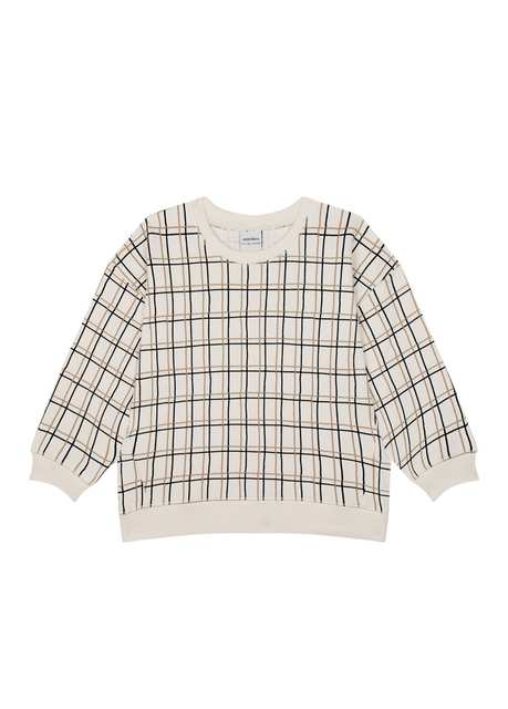 Grid Beige Long Sleeve Unisex Kids Sweatshirt