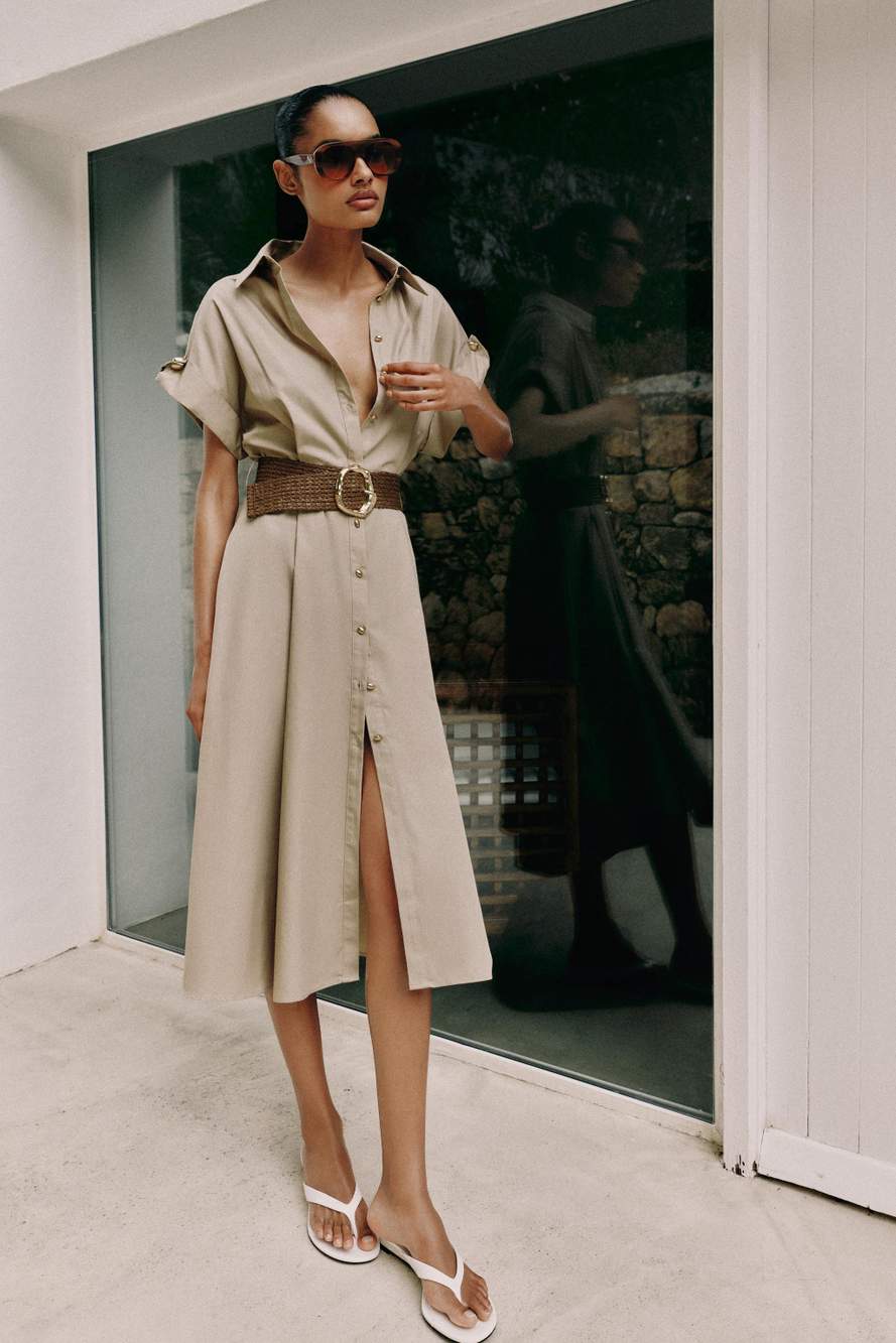 MIDI POPLIN DRESS WITH BELT — Product image 5 of 8