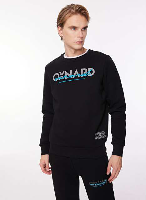 Oxnard Black Men's Cycling Collar Printed Sweatshirt OXM6030_SIGNATURE -CREW