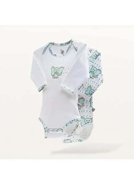 Borneo 2 Baby Dwee Long Sleeve 100% Organic Cotton Comb Printed White-Mint