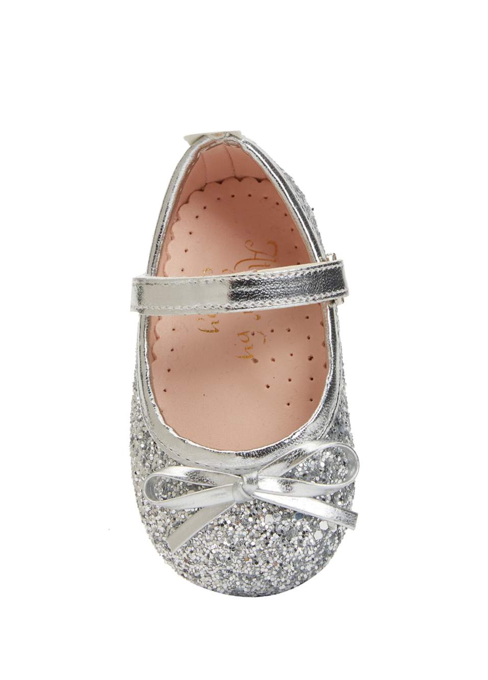 Silver Glitter Baby Girl First Steps Shoes — صورة المنتج 4 من 4